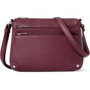 Women Wine Red Imported PU Leather Medium Size Crossbody Satchel Handbags